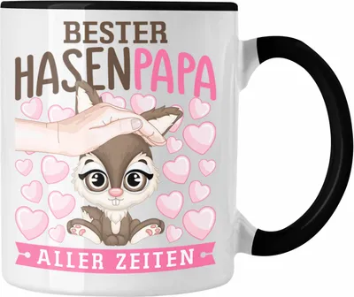Produktbild von Trendation - Hasen Tasse Geschenk Hasen-Besitzer Kaninchen Kinder Hasen Papa (Schwarz)