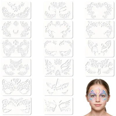 Gesichtsschablonen-Set, 16 Stück, 20×12 cm, wiederverwendbar