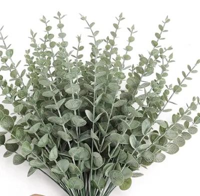 Productafbeelding van 20 kunstmatige eucalyptusstengels en -bladeren, kunstplanten van eucalyptus, kunstmatige eucalyptusstengels en -takken voor binnenshuis, doe-het-zelf boeketten, tafeldecoraties, bruiloften, kantoordecoratie, enz.