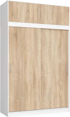 Obrázek produktu pro Prostorná šatní skříň 150 cm VALESTRA s nástavcem - bílá / dub sonoma