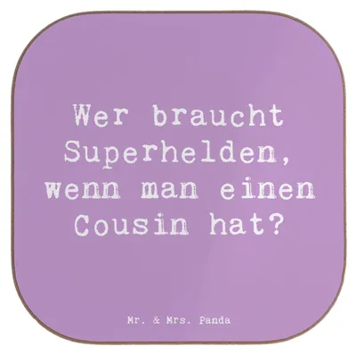 Produktbild von Mr. & Mrs. Panda Untersetzer für Gläser Spruch Cousin Held - Lavendeltraum - Geschenk, Familie, gläseruntersetzer, Glas, Coaster, Tischuntersetzer, Geschenke, Cousins