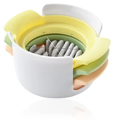 Image de Coupe-œufs - 3 en 1, en acier inoxydable - Pour couper les œufs durs, les fraises et les kiwis - Blanc