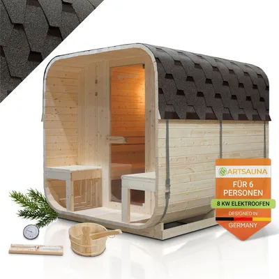Produktbild von Artsauna Fasssauna Nolvik XXL, mit 8 kW Ofen & Zubehör für Garten, Cube Design