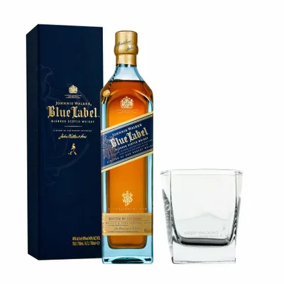 Immagine prodotto di Set Johnnie Walker Blue Label con bicchiere tumbler, whisky blended, scotch, alcol, bottiglia, 40%, 700 ml
