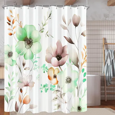 Obrázok produktu pre Lerores Sprchový záves Kvety Kresba 180x200cm Vodoodpudivý textil proti plesniam