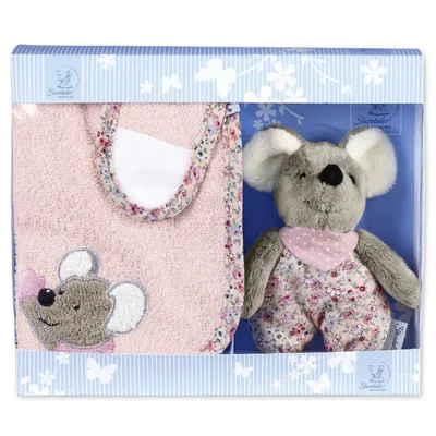 Produktbild von Sterntaler Geschenk-Set Mabel 9702001 - Sterntaler Klettlätzchen und Mini-Spieltier Maus 2 Teile