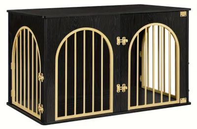 Produktbild von Hundebox - Hundekäfig - Tiergehege - Hundehütte - Hundeauslaufgehege - Schwarze Bogenöffnungstür mit drei Türen