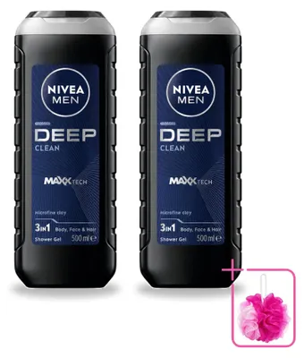 Imagen del producto de 2 unidades de gel de ducha NIVEA MEN Deep Clean 3 en 1 - 500 ml - Paquete ahorro - 2 unidades
