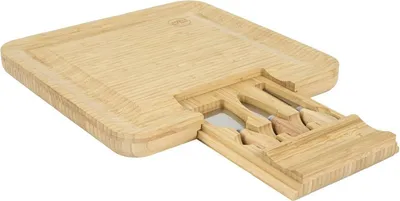 Produktbild von HowHomely | Käsebrett - Snackbrett - 33 x 33 cm - Bambus - Bambusbrett - mit 3 Messern