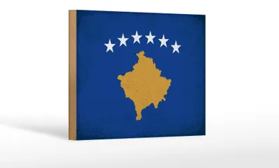 Produktbild von Holzschild Flagge Kosovo 18x12 cm Flag of Kosovo Vintage Dekoration