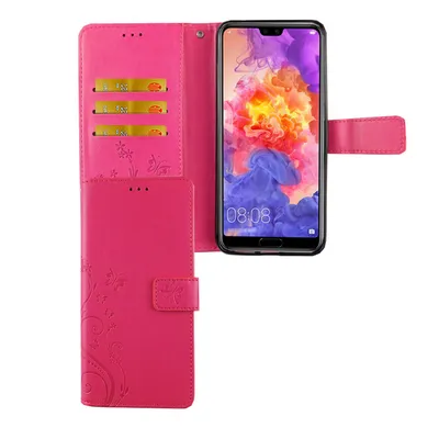 Image de Étui de protection pour téléphone Huawei P20 Pro, type coque rabattable, avec porte-cartes, couleur rose