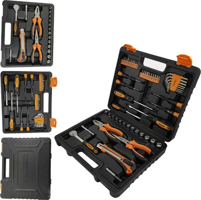 Produktbild von ANDIARBEIT Werkzeugkoffer Set 54-tlg. mit ergonomischen Griffen, ideal für Heimwerker, inkl. Bits, Schraubendreher & Zangen, schwarz