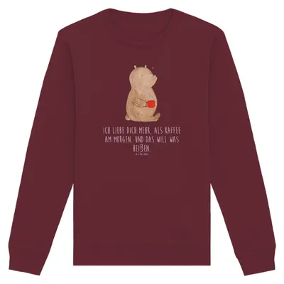 Produktbild von Mr. & Mrs. Panda Baumwoll Sweatshirt Bär Morgenkaffee Größe M - Burgundy - Geschenk, Freundin, Pullover, Valentinstag, für Frauen, Hochzeitstag, Pulli, Mitbringsel