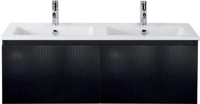 Produktbild von Sanox Badmöbel-Set Frozen 3D BxHxT 121 x 42 x 46 cm Frontfarbe schwarz mit Doppel-Waschtisch Keramik weiß 75740432