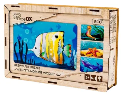 Immagine prodotto di Puzzle drewniane 4w1 Zwierzęta Morskie - edukacyjna zabawka dla dzieci