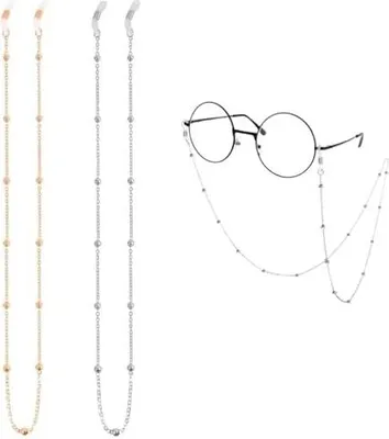 Produktbild von 2 Stück Brillenkette, Gold Silber Brillenband Elegante für Mädchen Kinder Herren Kurzsichtigkeit Brillen Sonnenbrillen Sportbrillen Lesebrillen Mask