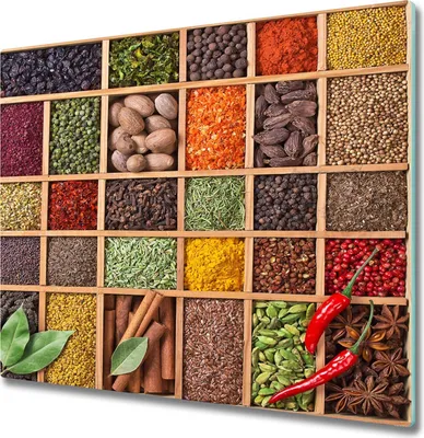 Produktbild von Glas Herdabdeckplatte 60x52 cm Spritzschutz Glasabdeckplatte Schneidebrett Gewürze und Kräuter