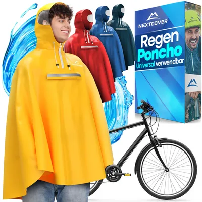 Produktbild von NEXTCOVER® NEU Regenponcho Fahrrad für Damen & Herren - mit [AquaShield 2.0] Technologie I Regenponcho Wandern, Fahrrad-Regencape, Angel Poncho, Regenponcho Herren, Regencape Damen wasserdicht Fahrrad, KI-generiertes Bild