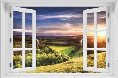 Produktbild von Wallario Wandbild mit Fenster-Illusion: Farbenfroher Sonnenuntergang in England, Größe: 61 x 91,5 cm, Poster mit rahmenlosen Bildhalter