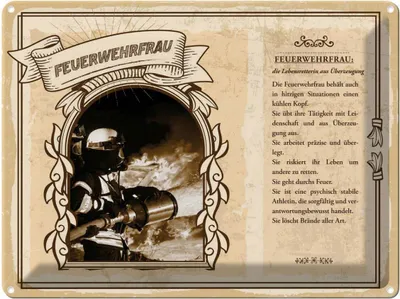 Produktbild von vianmo Blechschild 30x40 cm Feuerwehrfrau Lebensretterin Not Beruf Arbeit