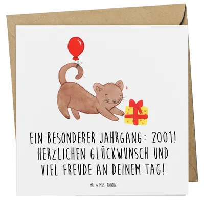 Produktbild von Mr. & Mrs. Panda Glückwunschkarte 2001 Geburtstag - Weiß - Geschenk, Klappkarte, Glückwunsch, Grußkarte, doppelkarte, besonderer Jahrgang, faltkarte, liebevoll, besonders