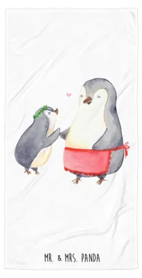 Produktbild von Mr. & Mrs. Panda Badehandtuch Pinguin mit Kind - Weiß - Geschenk, Muttertag, Mutter, Strandtuch, Reisehandtuch, Duschtuch, Handtuch, Vorbild Mama, Pinguine, Badelaken