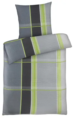 Produktbild von Seersucker Bettwäsche 135x200 cm aus 100% Polyester - Grau Grün kariert