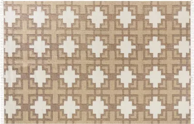 Produktbild von BELIANI Teppich Beige Jute und Baumwolle Rechteckig 200 x 300 cm Geometrisches Muster Fransen Handgewebt Boho Kurzhaar für Fußbodenheizung Wohnzimmer
