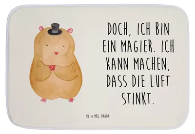 Produktbild von Mr. & Mrs. Panda Badteppich Hamster Hut - Weiß - Geschenk, Teppich Bad, Duschvorleger, Badvorleger, Badezimmerteppich, Lustige Sprüche, Badematte, Magier, Zwerghamster