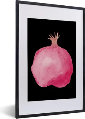 Produktbild von MuchoWow® Gerahmtes Poster Granatapfel - Aquarell - Schwarz 40x60 cm - Poster mit Schwarzem Bilderrahmen Wandposter Rahmen Foto Bilder - Poster in Rahmen