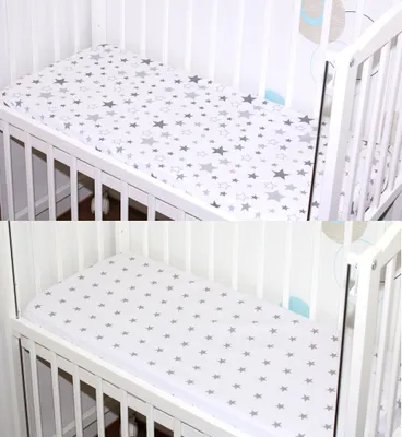 Produktbild von Spannbettlaken 2er- Pack für Baby Beistellbett Wiege Bettlaken 40x90 Baumwolle - 15. Star Hell + Sterne auf Weiß