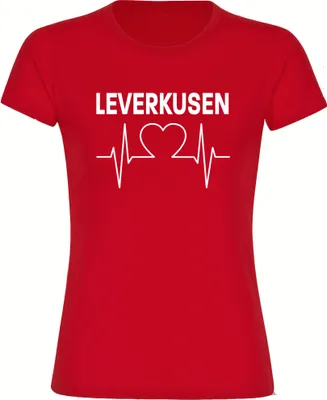 Produktbild von multifanshop Damen T-Shirt - Leverkusen - Herzschlag, rot, Größe 3XL