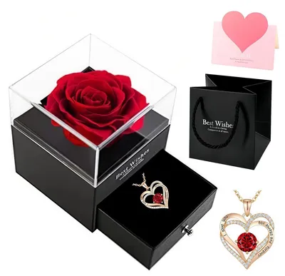 Konservierte echte Rose Geschenkbox mit Halskette