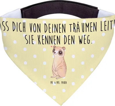 Produktbild von Mr. & Mrs. Panda Bandana Plumplori Glücklich - Gelb Pastell - Geschenk, Lustige Sprüche, Glück, Halstuch für Hund, Niedlich, Hundehalstuch, Hunde, Dreieckstuch