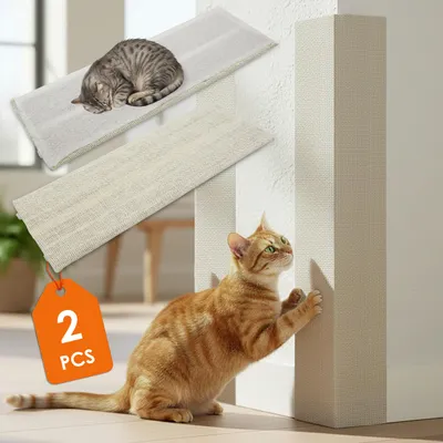 Produktbild von Katzen Kratzbrett mit 2 verschiedenen Seiten 80 x 27 cm - 2er Set - Sisal und Plüsch Kratzecke zum Legen oder Hängen