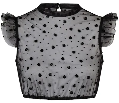 Produktbild von Spieth & Wensky Dirndlbluse Grins schwarz Größe 34 hochgeschlossen transparent mit Blümchenmuster