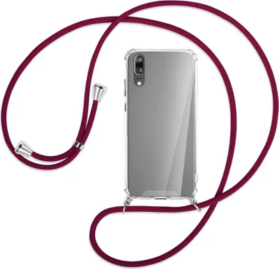 Produktbild von Handykette Backcover-Schutzhülle mit Band (Metall silberfarben) für Huawei P20 - dunkelrot