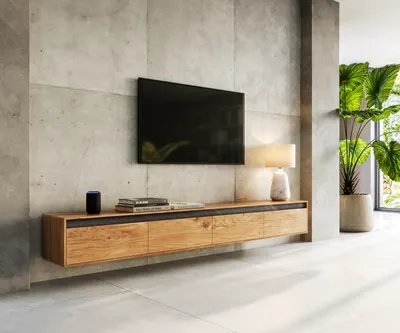 Produktbild von DELIFE Design-Lowboard Stonegrace 240 cm Akazie Natur Schiefer 4 Türen schwebend