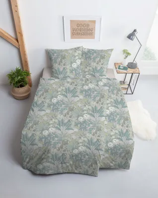 Produktbild von Estella Mako Jersey Bettwäsche 135x200 Florentin grau Blütenmeer grün 6219-810