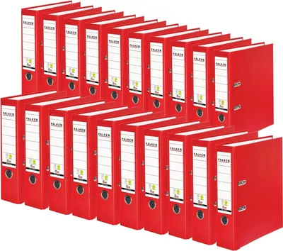 Produktbild von Original Falken 20er Pack PP-Color Kunststoff-Ordner.  Germany. 8 cm breit DIN A4 rot Ringordner Vegan Aktenordner Briefordner Büroordner Plastikordner Schlitzordner