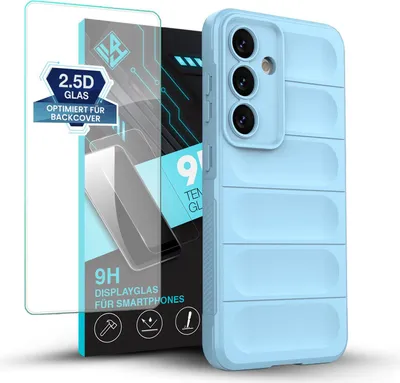 Produktbild von Handy Hülle für Samsung Galaxy S24 mit 9H Displayglas Displayschutz Plus Grip Case Cover Schutzhülle Softgrip Farbe: Hellblau