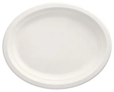 Produktbild von Teller, Zuckerrohr "pure" oval 32 cm x 25,5 cm x 2 cm weiss