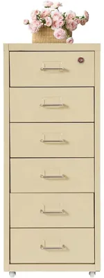 Produktbild von Aktenschrank - Mobiler Schubladenschrank - 6 Schubladen - Metall - Mit Rollen - 28 × 41 × 69 cm - Beige