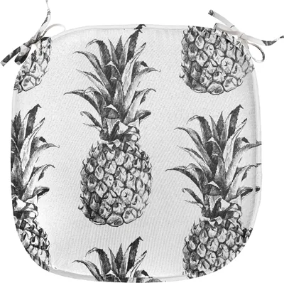 Produktbild von ABAKUHAUS Ananas Polster für Esszimmerstühle, Weinlese-Frucht, Dekoratives wasserfestes Kissen mit Riemen für Küchensitze, 40 cm x 40 cm, Schwarz Weiß Grau