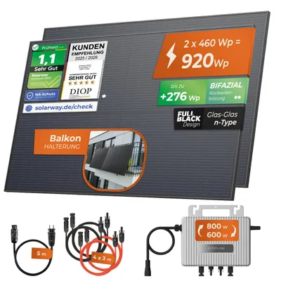 Produktbild von Solarway® 920Wp / 800W Balkonkraftwerk komplett Steckdose - neuester EcoFlow Stream 800 Watt Wechselrichter