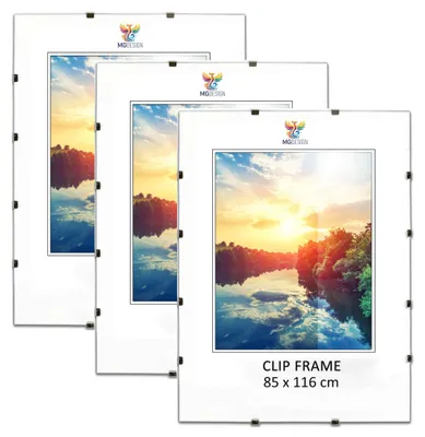 Produktbild von MG Design Cliprahmen Set 3 Stück 85x116 cm - rahmenlos mit Acrylglas & HDF-Rückwand, für Fotos/Poster/Puzzle, hoch/quer