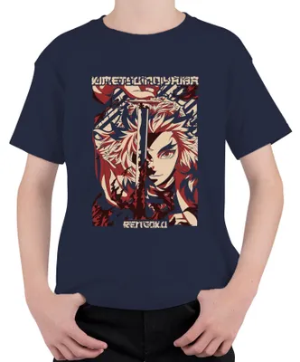 Zdjęcie produktu dla Koszulka dziecięca uni Rengoku Kimetsu no Yaiba Demon Slayer Flame Sword, granatowy, 152