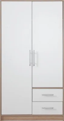 Produktbild von Kleiderschrank 100x190x56 cm SMART SR3 Schrank 2 Türen 2 Schubladen Sonoma Eiche/Weiß