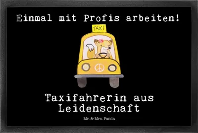 Produktbild von Mr. & Mrs. Panda Schmutzfangmatte Taxifahrerin Leidenschaft 50 x 75 cm - Schwarz - Geschenk, Bodenvorleger, Fussmatte, fußmatte, Schmutzmatte, Eingangsmatte