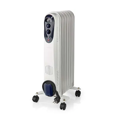 Obrázok produktu pre Mobilný olejový chladič | 600 / 900 / 1500 W | 7 plutiev | Nastaviteľný termostat | 3 Nastavenia ohrevu | Ochrana proti pádu | biely